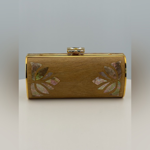 JUDITH LEIBER UNIQUE TINY MINI WOOD ABALONE SHELL PURSE MINAUDIERE BAG COUTURE - Picture 4 of 12